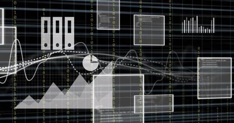 Animation of data processing and binary coding over grid Stock Footage 328970062