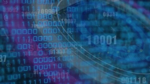 Animation of data processing and binary coding over blue eye Video stock 329026640
