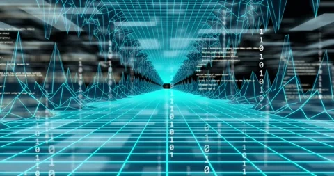 Animation of data processing and binary coding over grid Stock Footage 329103106