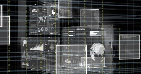 Animation of data processing and binary coding over grid Stock Footage 329160361