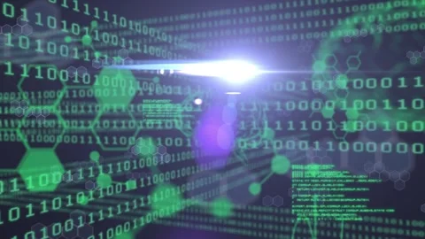 Animation of data processing and binary coding on green background Stock Footage 329227790