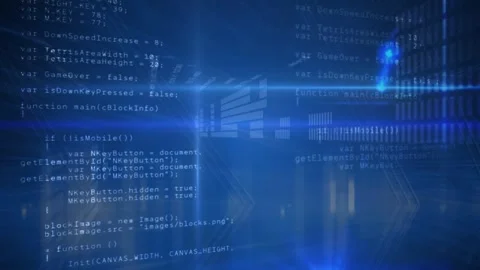Animation of data processing and binary coding on blue background Stock Footage 329427380