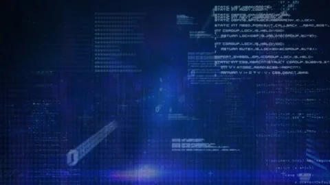 Animation of data processing and binary coding on blue background Stock Footage 329508893