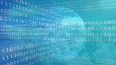 Animation of data processing and binary coding on blue background Stock Footage 329578798