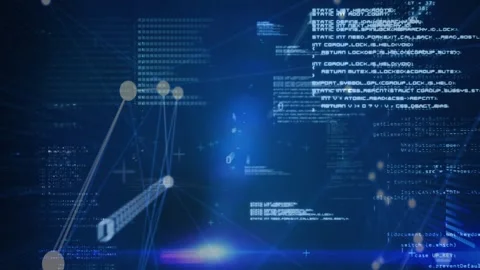Animation of data processing and binary coding on blue background Stock Footage 329970935