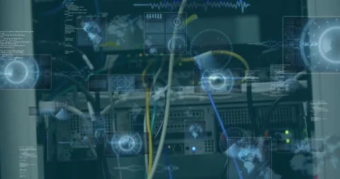 Animation of data processing and binary coding against close up of computer Stock Footage 330413528