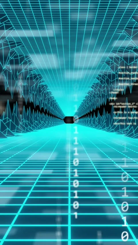 Animation of data processing and binary coding over grid Video stock 342643271