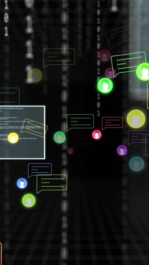 Animation of data processing and binary coding over icons Video stock 342643273