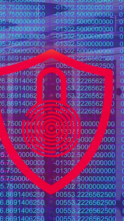 Animation of data processing and biometric fingerprint padlock over computer Stock Footage 343615288