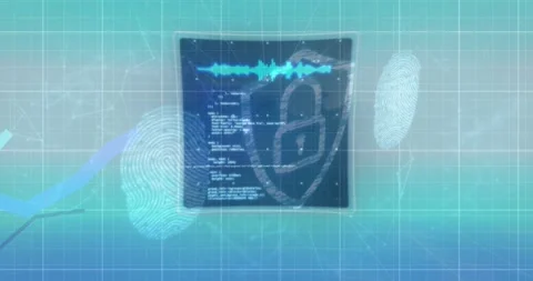 Animation of data processing and bionic security with digital padlock on digital 스톡 동영상 330290825