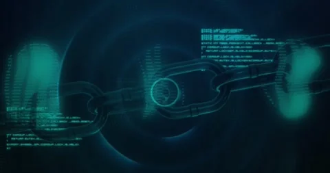 Animation of data processing and block chain in navy digital space Stock Footage 329988735