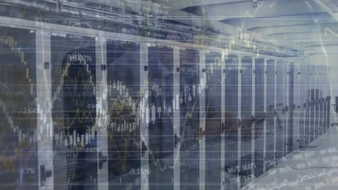 Animation of data processing and businessman over computer servers Stock Footage 329427619