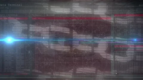 Animation of data processing and chain over eye Stock Footage 329367577