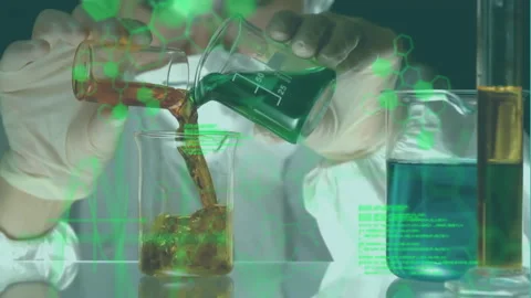 Animation of data processing and chemical formula over caucasian female Stock Footage 307737051