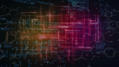 Animation of data processing and chemical formulas over test tubes on blue Stock Footage 327195450