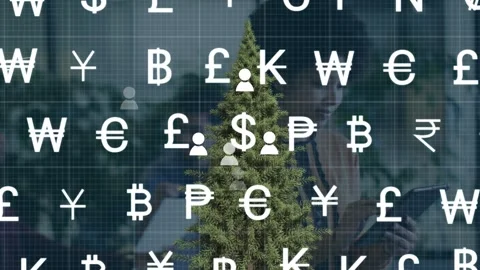 Animation of data processing and christmas tree over business people in office Stock Footage 330735650