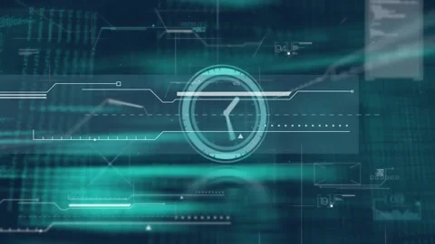 Animation of data processing and clock moving fast over gird Stockbeeldmateriaal 164809749