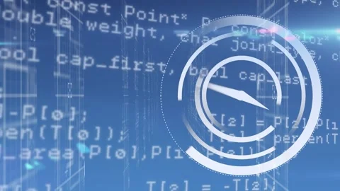 Animation of data processing and clock on blue background Stock Footage 327960588