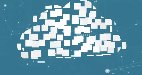 Animation of data processing and cloud icon on blue background Video stock 307737215