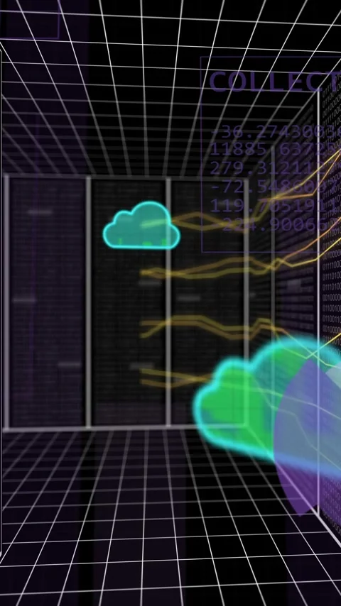 Animation of data processing and clouds over dark background Stock Footage 342997222