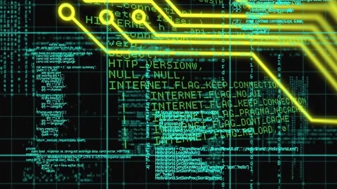 Animation of data processing and computer circuit board over grid Stock Footage 329417646