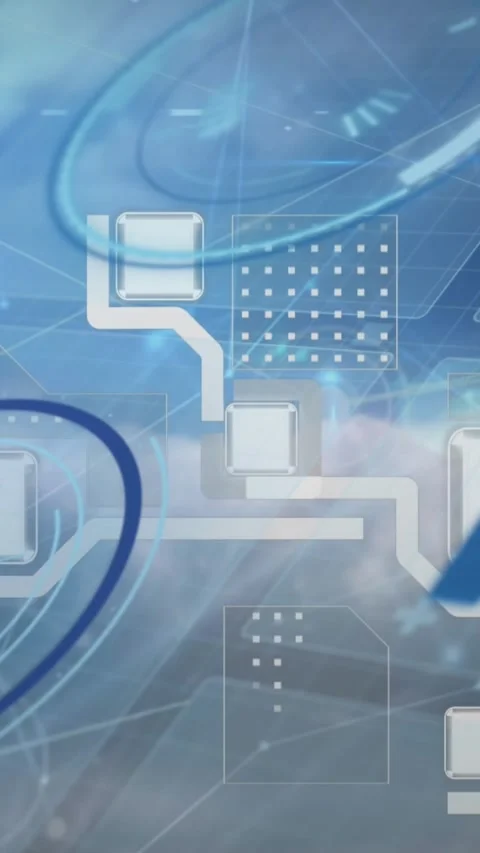 Animation of data processing and computer circuit board over sky with clouds Stock Footage 342650637