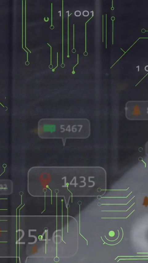 Animation of data processing and computer motherboard and servers Stock Footage 343504173