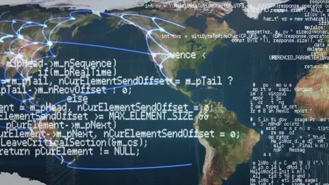 Animation of data processing and connections over world map Video stock 329419477