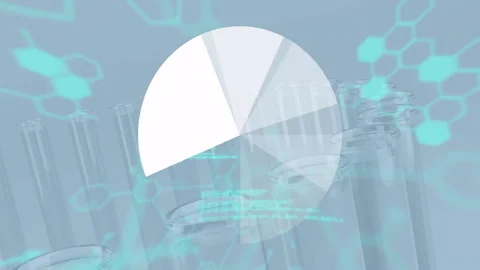 Animation of data processing and diagram over test tubes and chemical formula Stock Footage 310768920