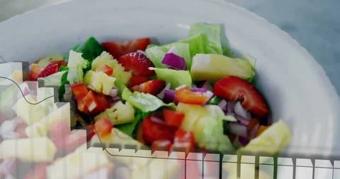 Animation of data processing and diagrams over fresh fruit salad Stock Footage 265567649