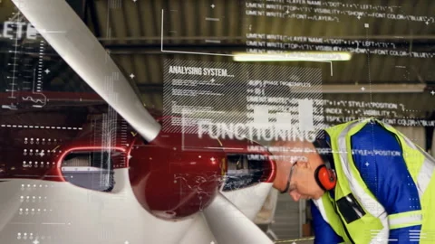 Animation of data processing and diagrams over caucasian male worker inspecting Stock Footage 266179493
