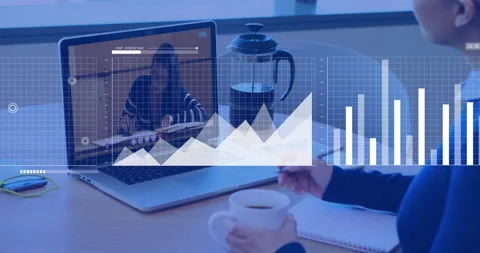 Animation of data processing and diagrams over diverse female teacher and Stock Footage 267824843