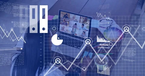 Animation of data processing and diagrams over diverse female teacher and Stock Footage 267824901