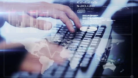 Animation of data processing and diagrams over caucasian hands using computer Stock Footage 307896759