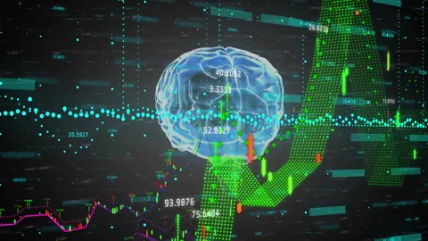 Animation of data processing and diagrams over brain Stock Footage 310436714