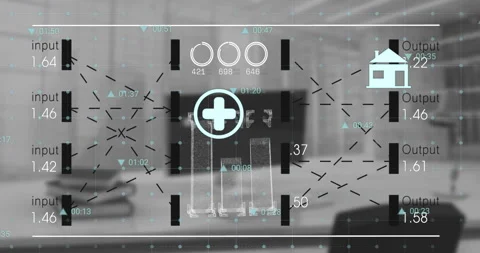 Animation of data processing and diagrams over media icons and office Stock Footage 310436833