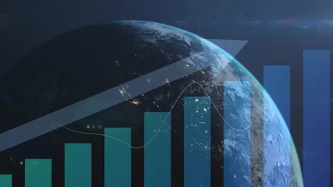 Animation of data processing and diagrams over globe and sun Stock Footage 328155101