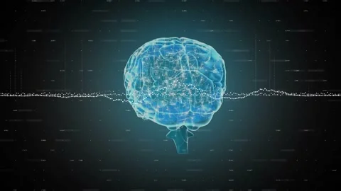 Animation of data processing and diagrams over brain Stock Footage 328710034