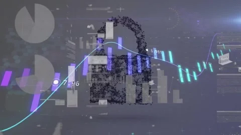 Animation of data processing and diagrams over digital padlock Stock Footage 329167230