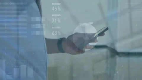 Animation of data processing and diagrams over casual businessman using Stock Footage 329979961