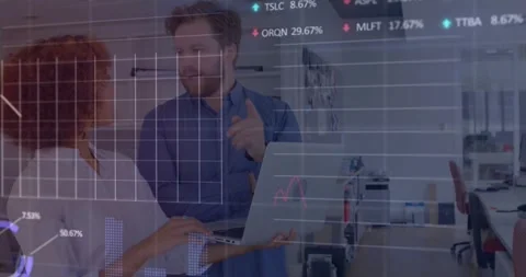 Animation of data processing and diagrams over diverse business people Stock Footage 330256145