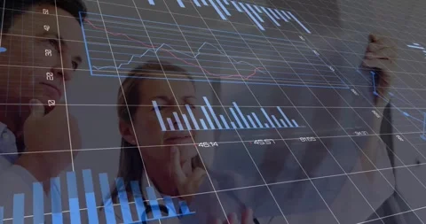 Animation of data processing and diagrams over caucasian doctors checking xray Stock Footage 330584270