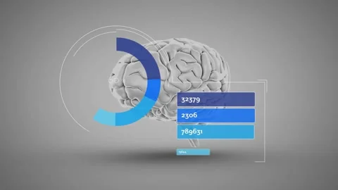 Animation of data processing and diagrams over brain Stock Footage 330591264