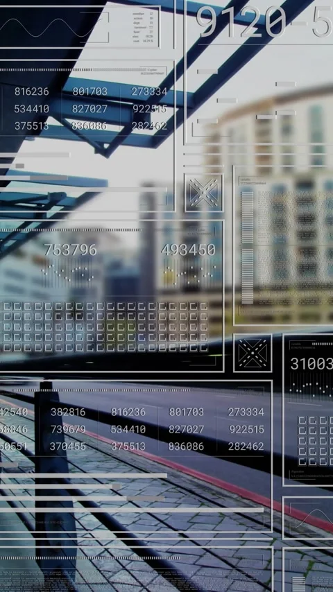 Animation of data processing and diagrams ove train station Stock Footage 341659881