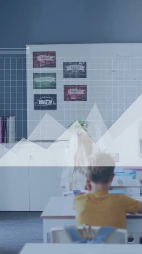 Animation of data processing and diagrams over diverse male teacher and Stock Footage 342601422