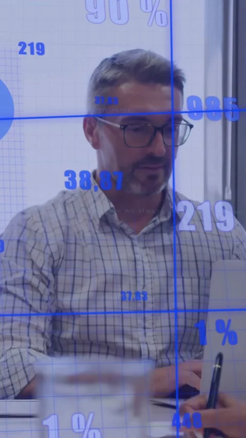 Animation of data processing and diagrams over diverse colleagues talking Stock Footage 342708092