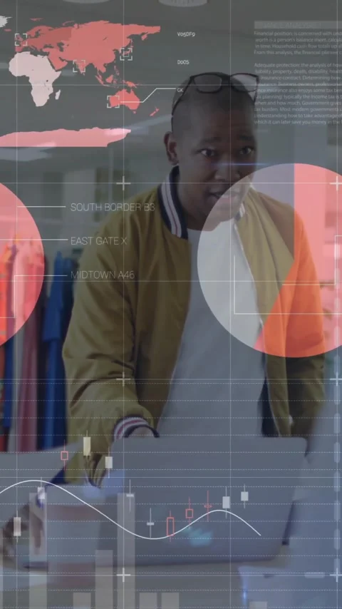Animation of data processing and diagrams over diverse colleagues discussing Stock Footage 342806196