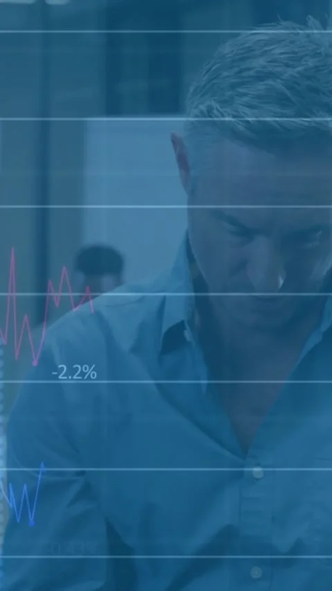 Animation of data processing and diagrams over caucasian businessman in office Stock Footage 343504665