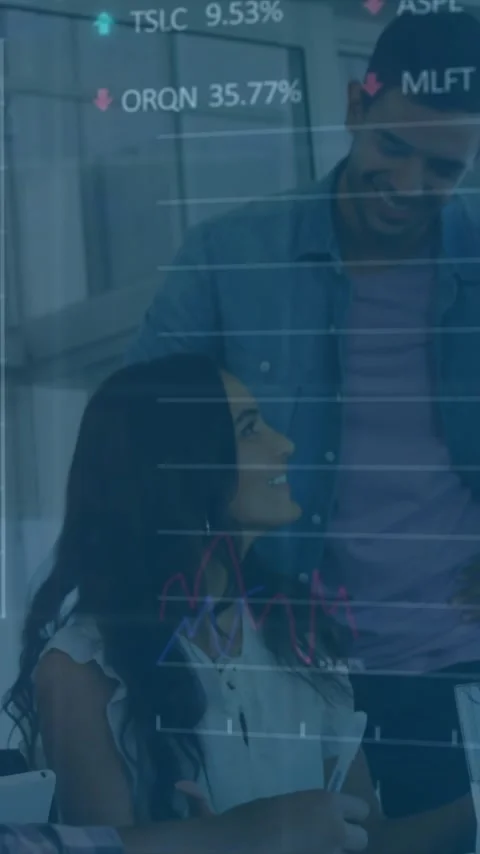 Animation of data processing and diagrams over diverse colleagues discussing Stock Footage 343504678