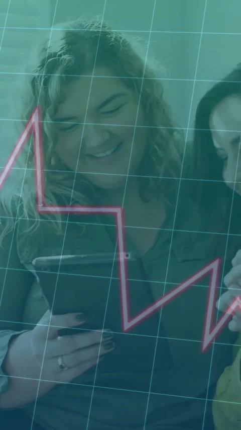 Animation of data processing and diagrams over caucasian female couple using Vídeo Stock 343888352